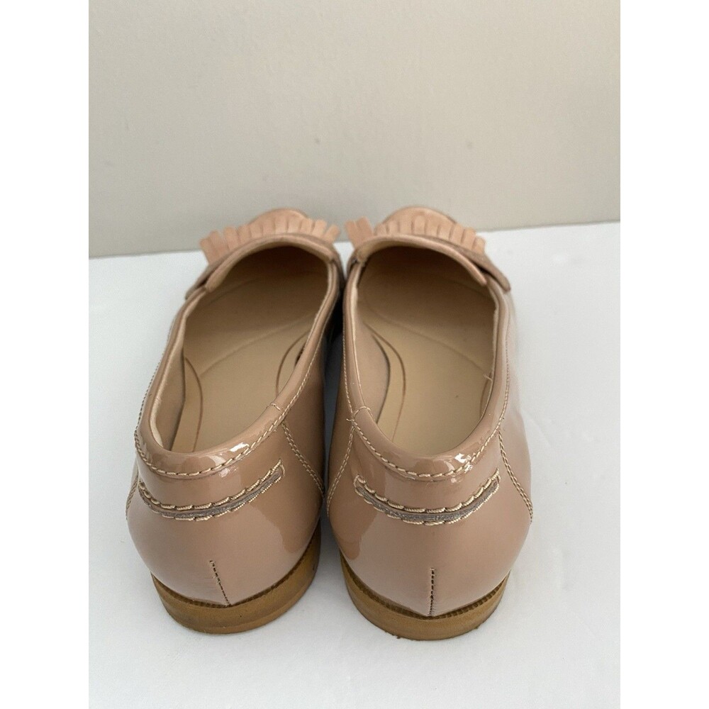 CLARKS ANDORA CRUSH NUDE BEIGE Suede Patent Leather Slip On Loafers Size 9.5 - Picture 5 of 8